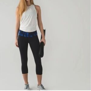 Lululemon Wunder Under Crop III Size 6 Reversible Black Sapphire Blue